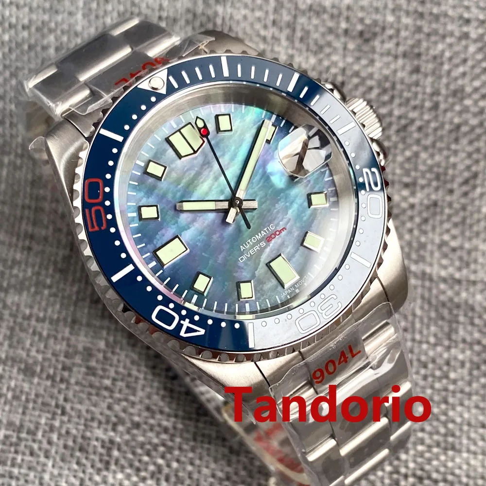 

Tandorio 40mm Mother of Pearl Dial Sapphire Crystal NH35A Fashion Automatic Mens Watch Date 20ATM Waterproof Lume120-Click Bezel