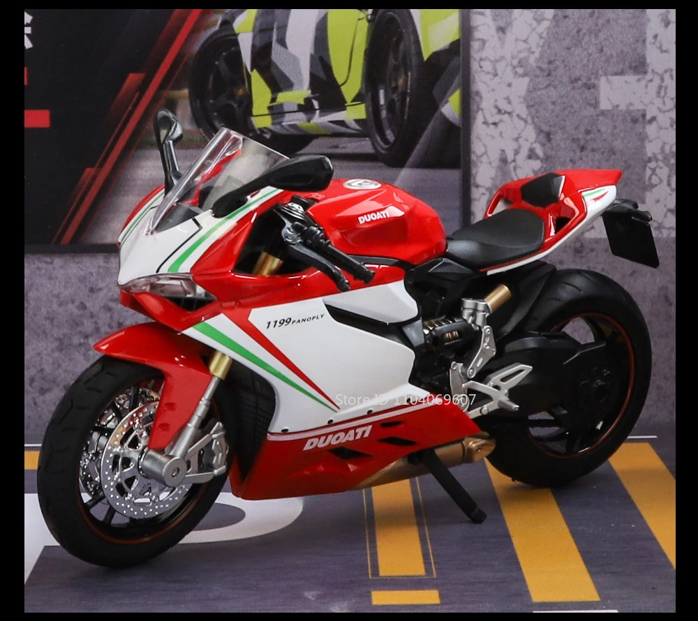 Maßstab 1:12 1199 Motorrad-Spielzeug-Modellautos, Legierung, Druckguss, Stoßdämpfung, Ton, Licht, Kettengestänge, Simulationsmotoren für Jungen – Detail 16