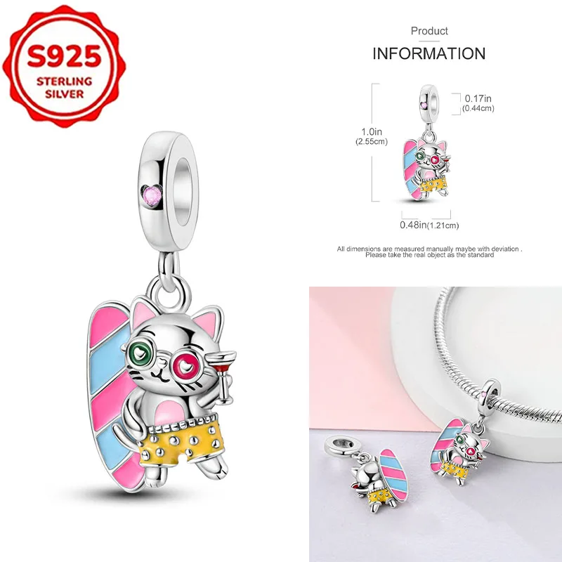 

HOT Charms 925 Sterling Silver Kitten Skateboard Vacation Style Pendant Beads Womens Original 925 Bracelets DIY Jewelry Gifts