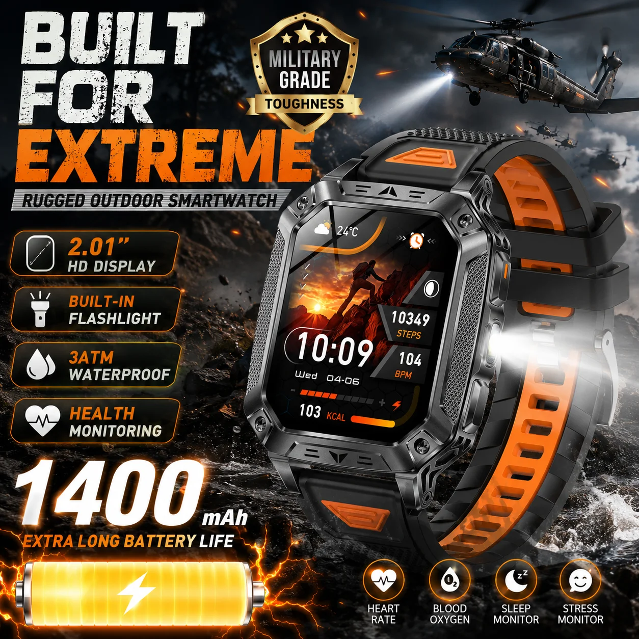 

2026 LIGE New Built-in 1400mAh Super Large Battery Men Smart Watch Outdoor 2.01"HD Screen 5ATM Waterproof BT Call Men Smartwatch