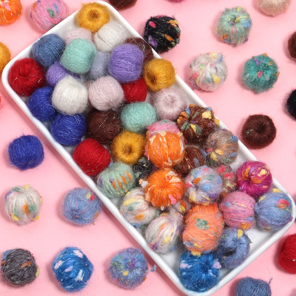 10Pcs Mohair Yarn Ball Beads Round Mini Fluffy Soft Pom-poms for Handmade Jewelry Sewing Supplies DIY Earrings Clothing Decorate