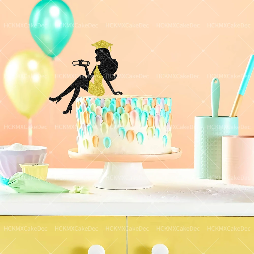 5 個/1 個ハイヒール女性卒業ケーキトッパーグリッター卒業ケーキ卒業証書卒業ケーキ卒業テーマパーティーサプライ