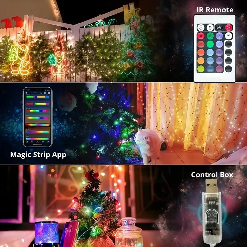 Impermeável LED Light String com USB, Bluetooth e controle remoto, Fairy Lights, Festão, Guirlanda de Natal, Decoração de Festa de Casamento, RGB-IC, WS2812B