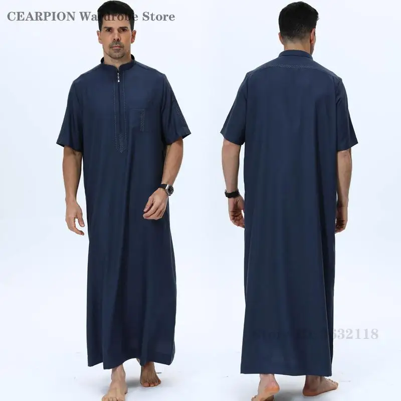 男性用イード・ムスリム服-ジュバ・トーブ・アラビア・ローブ・ドバイ・ガウン-半袖ジッパー付きトーブ・ダッファ・ディシュダシャ-イスラム衣装-カフタン・アバヤ