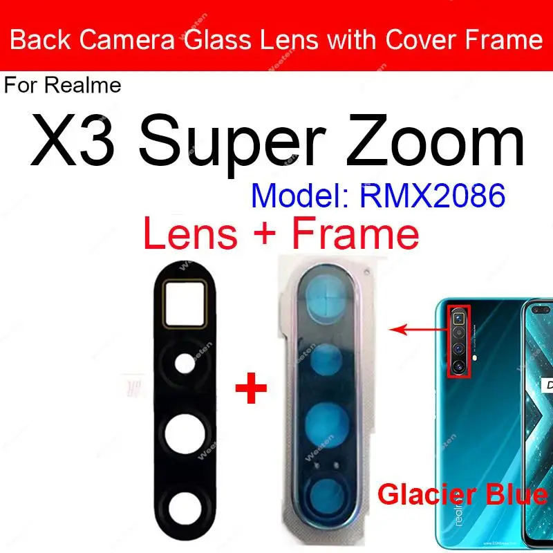 Back Camera Glass Lens For Realme X3 X3 Super Zoom Rear Camera Lens Cover with Frame Ring Holder with Sticker Parts