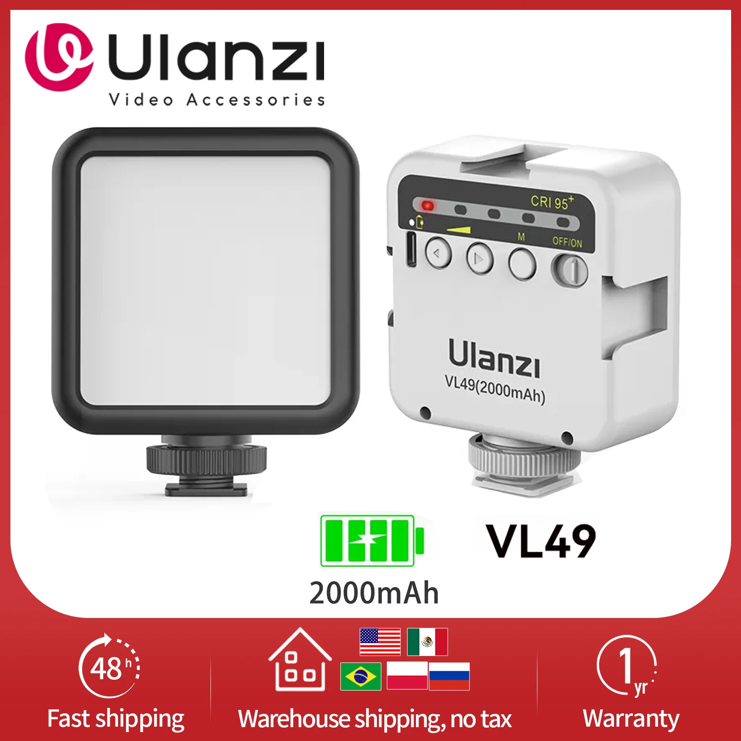 Ulanzi VL49 6W Mini Vlog LED Fill Light White 2000mAh 5500K Zoom Lighting Photographic Lighting Video Phone Selfie Fill Lamps