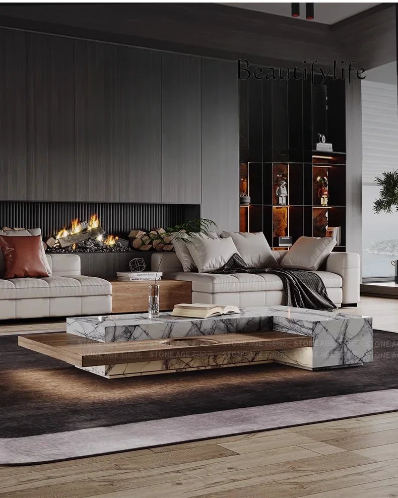 

M Natural Marble Coffee Table Modern Living Room Home Small Apartment High-end Sense Personality Creative Coffee Table
