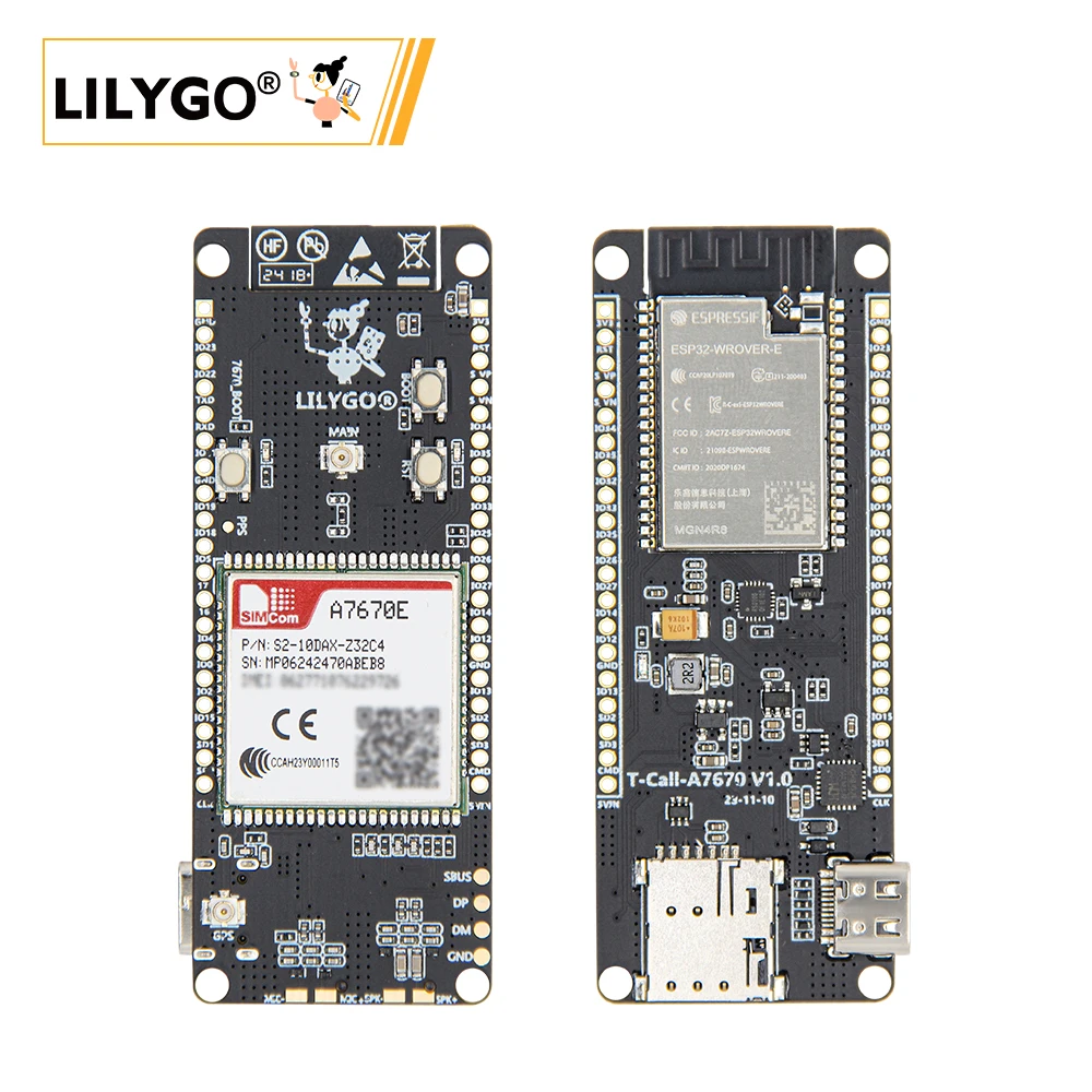 LILYGO® T-Call A7670 4G 2G ESP32 Carte de développement A7670E persévérance 101Réseau cellulaire ESP32-WROVER-E WiFi Bluetooth Technologie sans fil