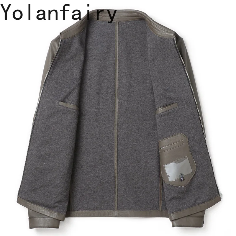 YOLANFAIRY Fashion 2026 Genuine Leather Jacket Men Casual Business Lapel Collar Real Sheepskin Coat High Quality jaqueta couro