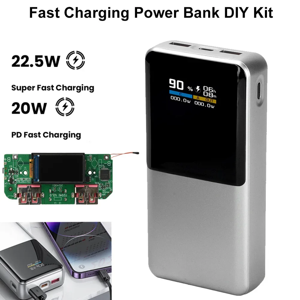 22.5W Fast Charging Module Power Bank DIY Kit TFT Color Screen LCD Display 3.7V Ternary Lithium Battery Supports PD/QC/SCP/VOOC