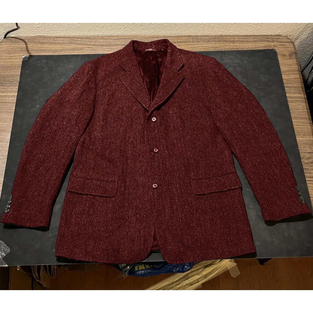 Chaqueta de traje para hombre, chaqueta clásica con diseño de espiga y solapa de muesca, chaqueta ajustada de un solo pecho, abrigo de trabajo Formal, traje de negocios para oficina