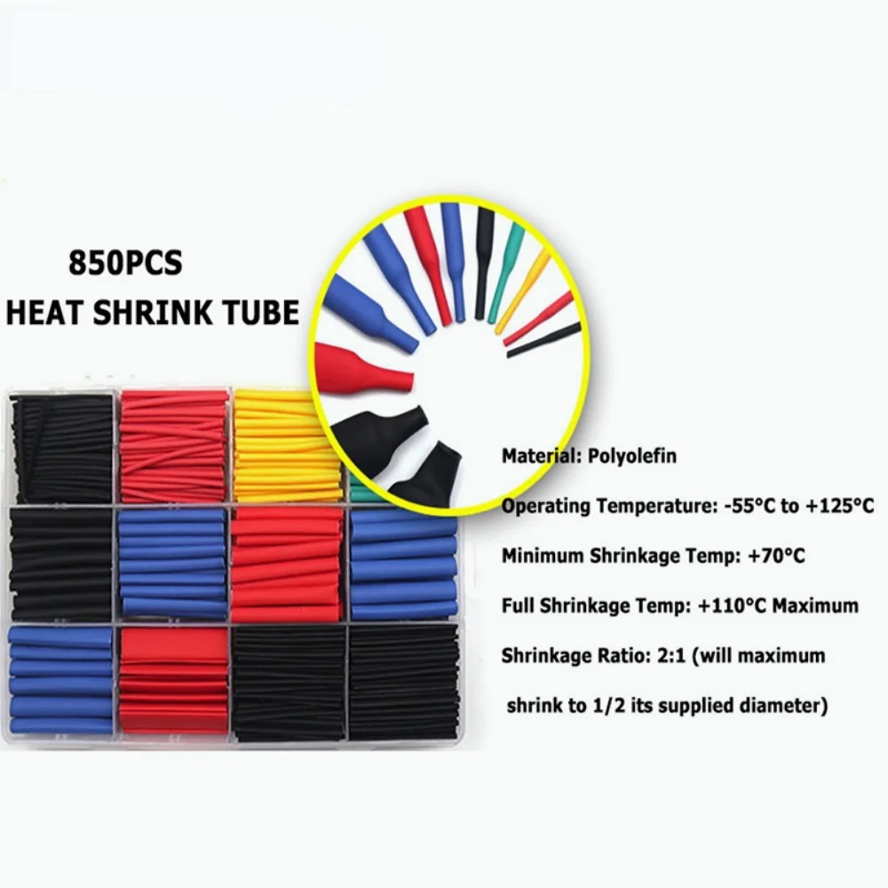 102-850PCS Thermoresistant tube Shrink wrapping 2:1 3:1 heat shrink Sleeving set Wire Cable Polyolefin Wrap Tubing