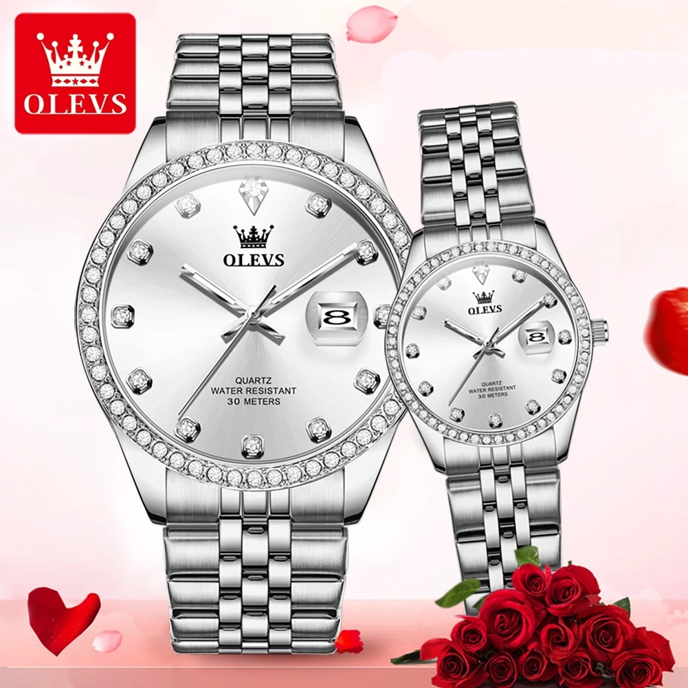 OLEVS 3629 Couple Watches Top Brand Original Quartz Watch for Lover Waterpoof Luminous Date His and Her Wristwatch Fashion Trend