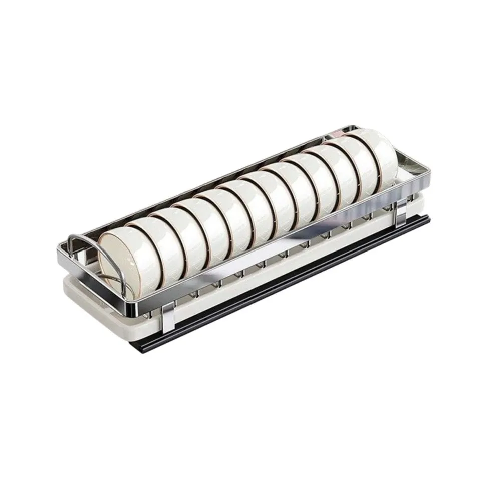 

Stainless Steel Pull-out Dish Rack Drawer Type with Handle Kitchen Dish Racks Large with Drain Tray Dish Drainer Storage Rack