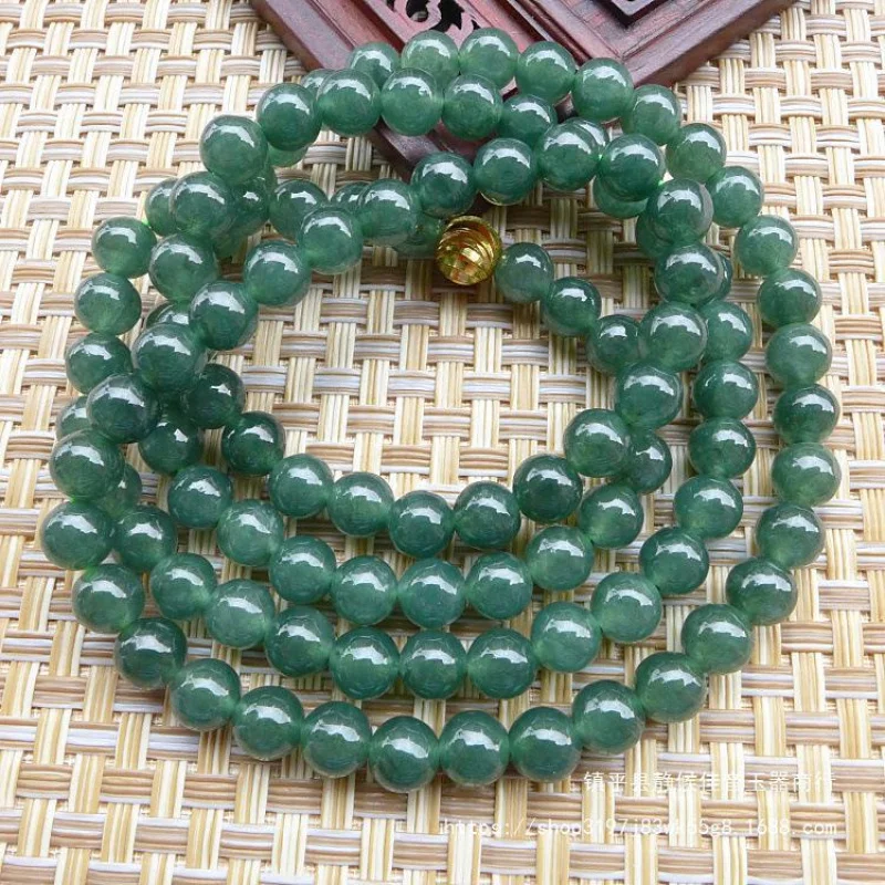 Burma A- Level Jade-like Oil Green 108 Pieces Buddha Beaded Necklace Multi-Circle Bracelet Sweater C