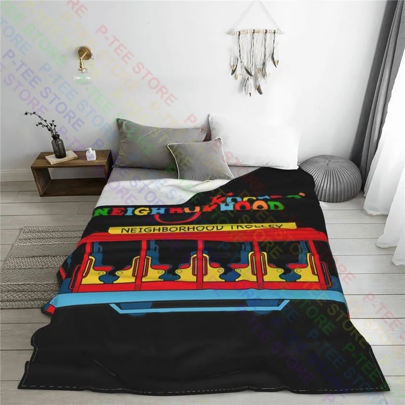 Mister Rogers Neighborhood Trolley Vivid Crewneck Luv Blanket Raschel Breathable Couch Blanket