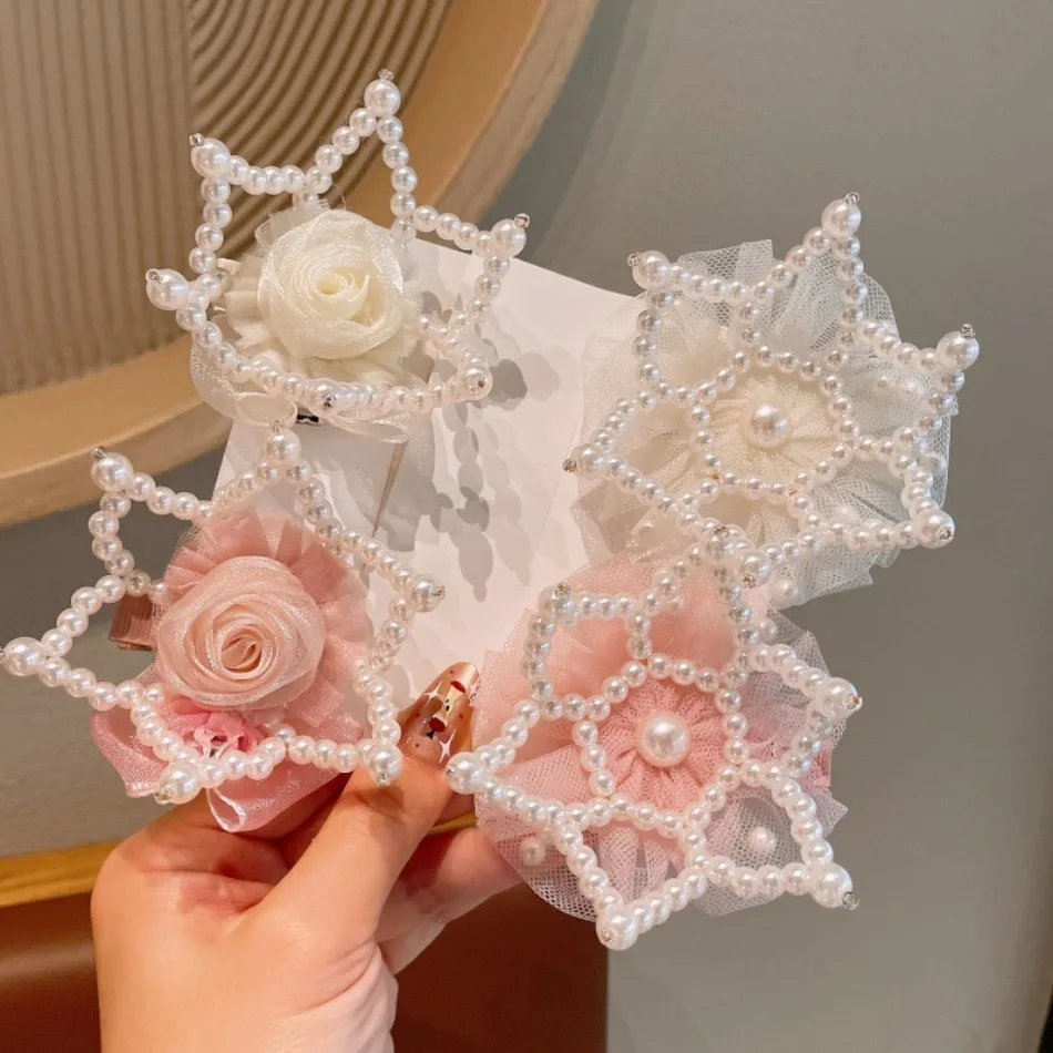 New Premium Pearl Crown Hairpin Little Girl Birthday Headgear Princess Birtnday Dress Up Crown Hairpin Ball Head Top Clip ZX07