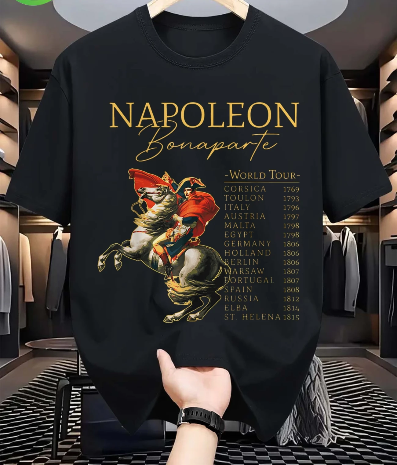 Men's T Shirt Vintage Tee Women Cotton Summer Oversize Streetwear Novelty Napoleon Bonaparte World Tour Design From 1769 To 1815