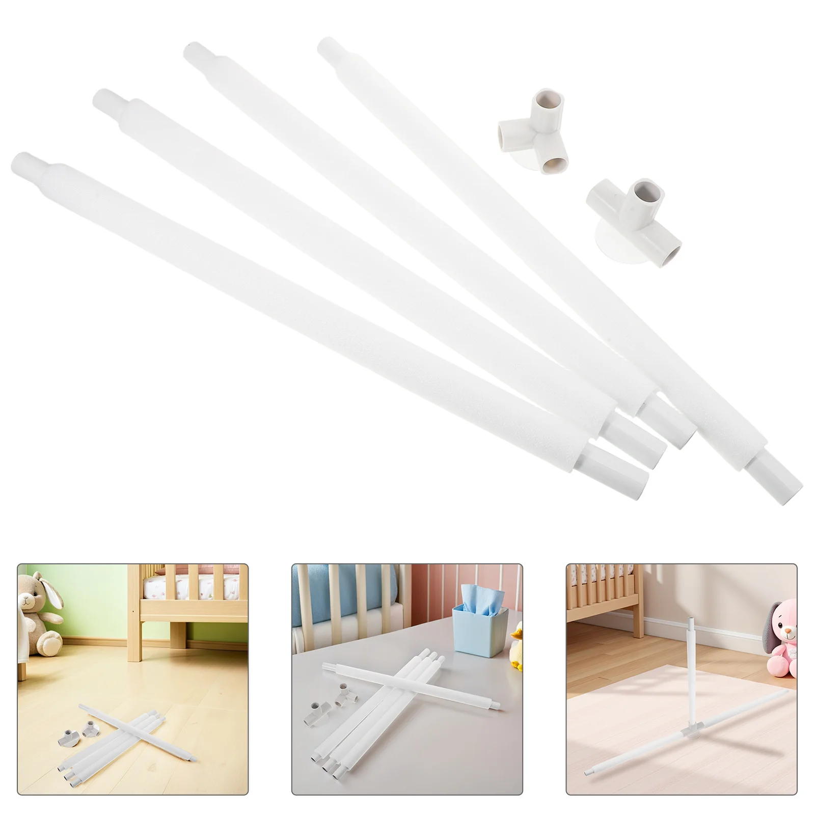 

1 Set Infant Fitting Replacement Parts Sponge Wrapped Stainless Steel Support Tubes Playpen Tube Connectors Metal Post Pole