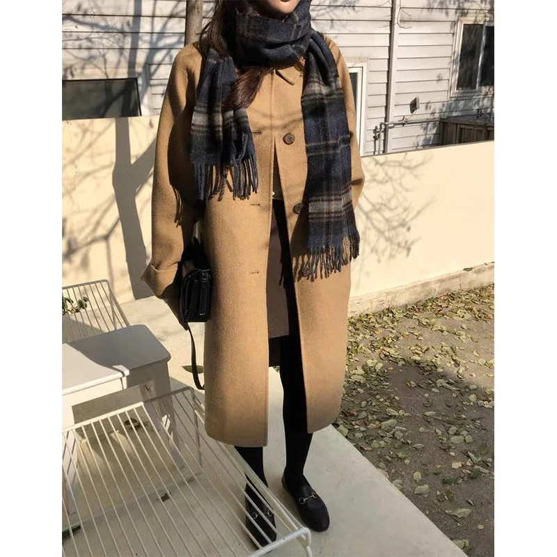 

2023 South Korea East Gate Camel Double Sided Wool Coat Women's Single Breasted Mid Length Versatile Wool Coat