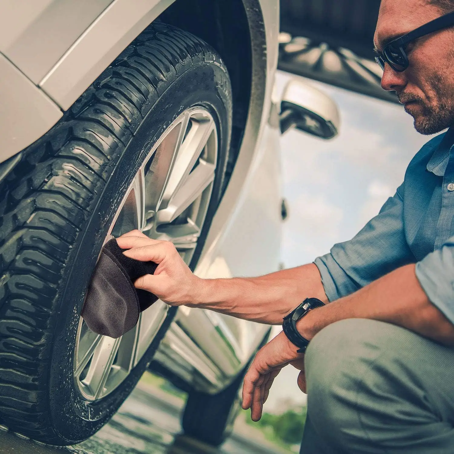 10 قطع الإطارات خلع الملابس قضيب قابل للغسل الإطارات تألق قضيب خلع الملابس الوسادة سيارة بالتفصيل رغوة الإسفنج قابلة لإعادة الاستخدام الإطارات الأنظف S #4