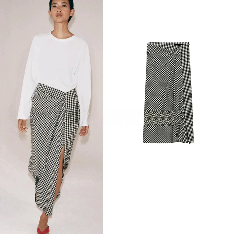 Spring New Arrival Women's Zipper High Waist Pleated Side Split Skirt Fashionable A-Line Dress Polyester Fiber