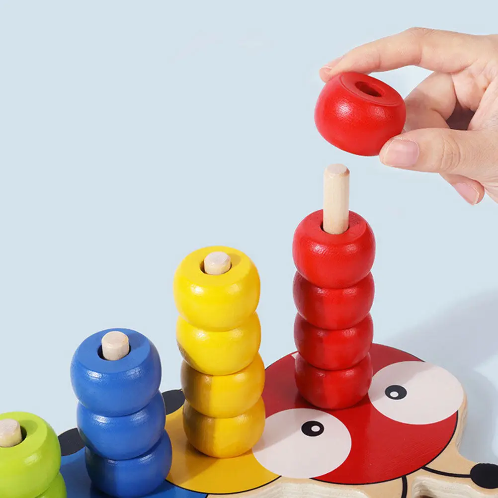 

1 Set Caterpillar-Shaped Wooden Colorful Blocks Safe Educational Fun for Kids Toddlers Early Learning Play Blocks Toy