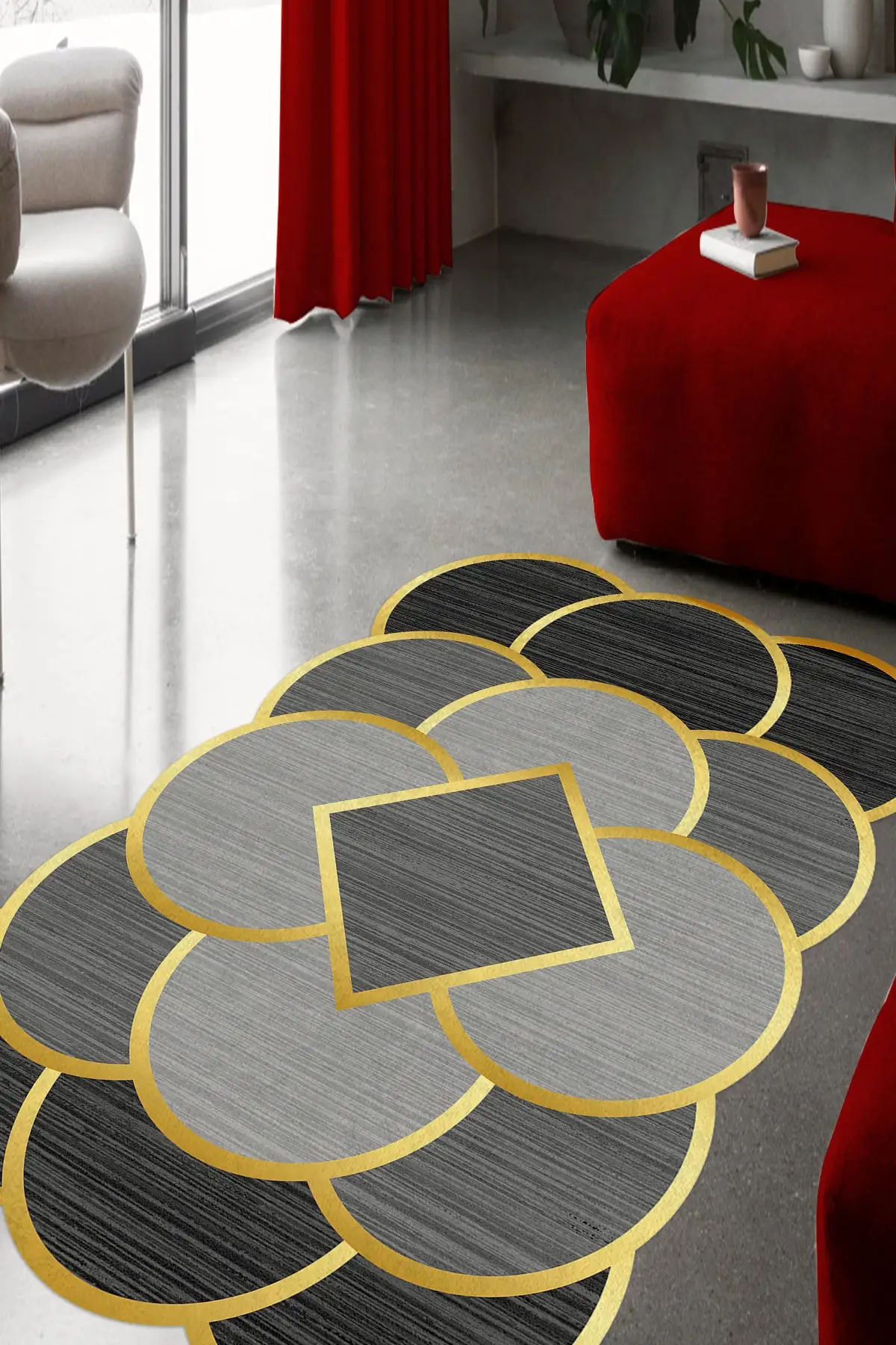 

DOLBOVI digital printing washed non-slip base laser cut gray Gold carpet runner corridor carpet Gr1015