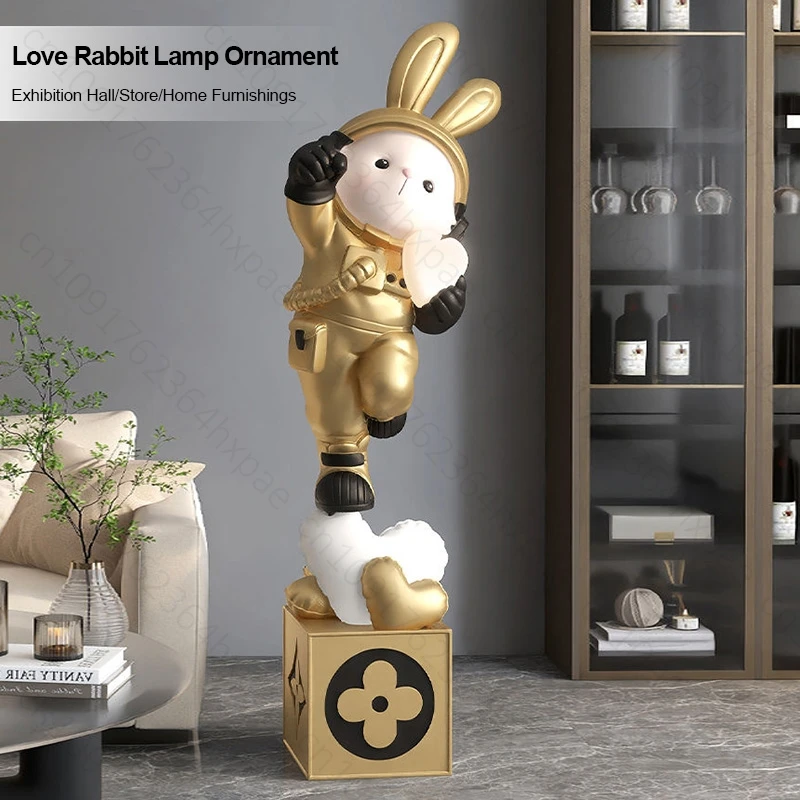 Luxury Modern Astronaut Rabbit Floor Sculpture Home Decor for Living Room Durable Astronaut Rabbit TV Cabinet Decor Floor Statue