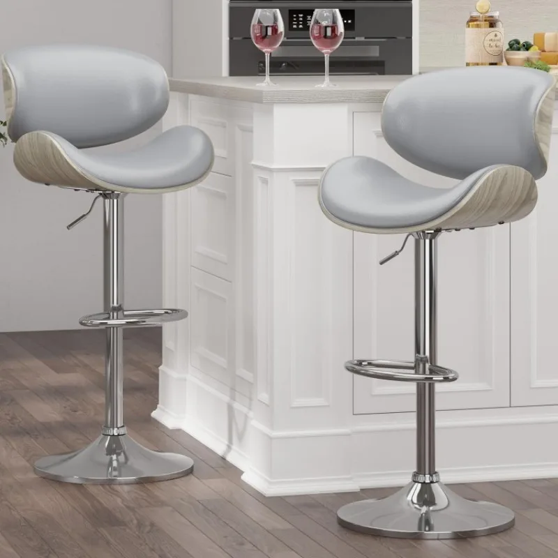 Swivel Bar Stools Set of 2 for Kitchen Counter, Adjustable Bentwood Barstools, Modern PU Leather Upholstered Bar Chair