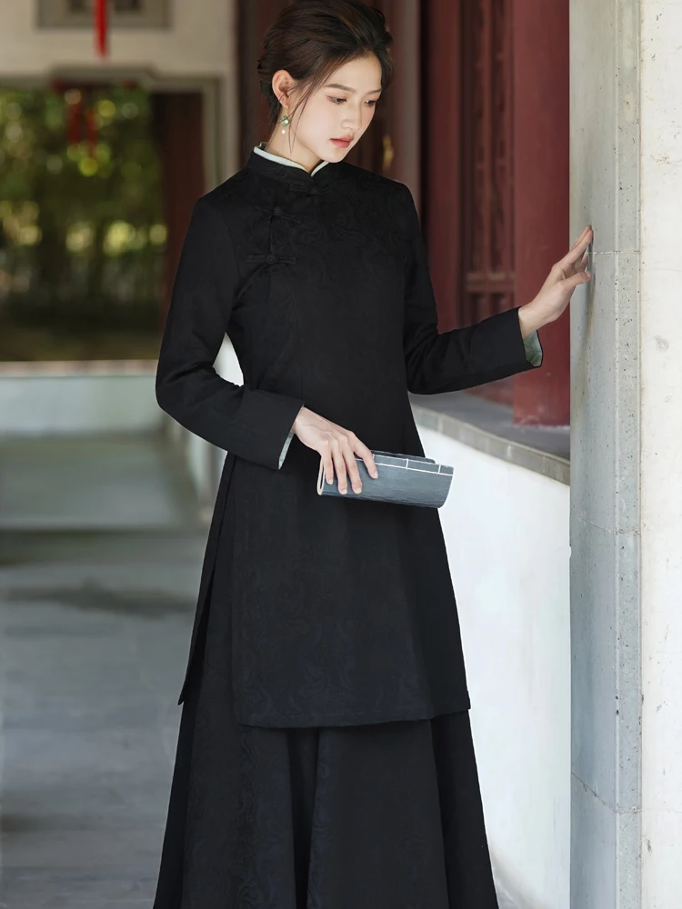 

Banao Autumn Winter Zen Cotton Linen Collar Artistic Chinese Sle Workwear Women's Mid-Length Tea Costume Top