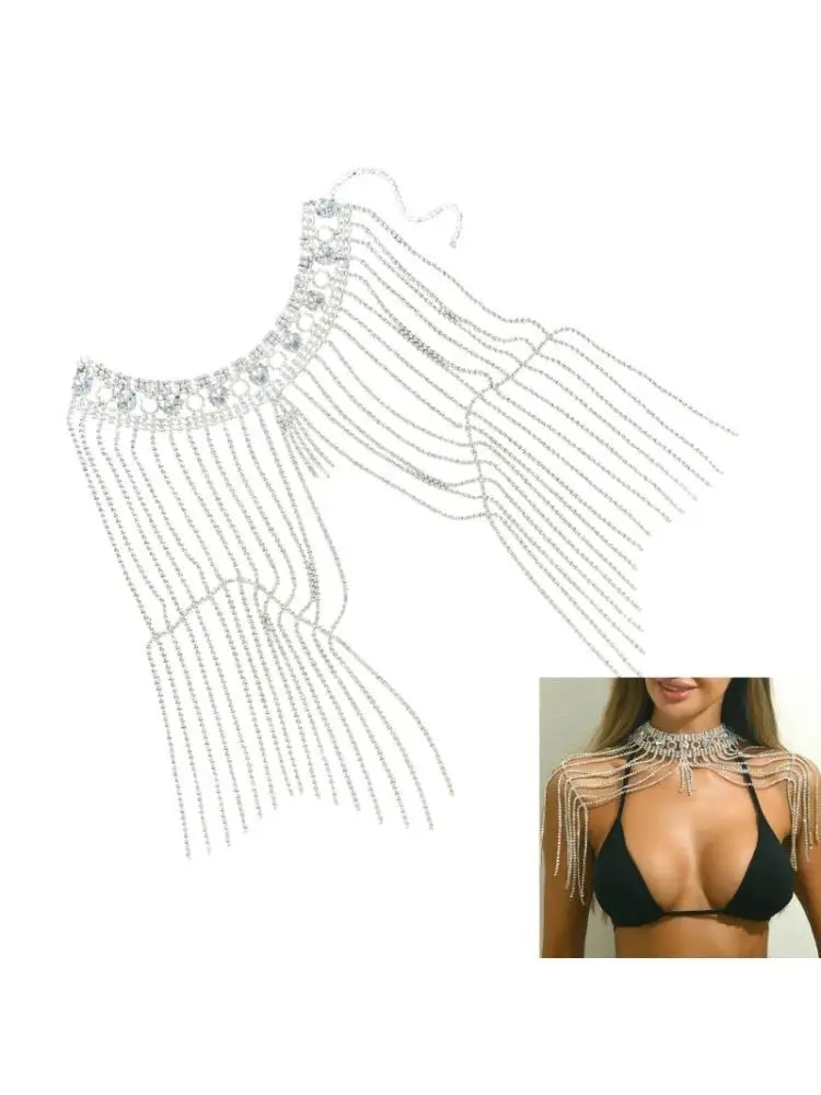 

A52E Sparkling Rhinestones Tassels Shoulder Jewelry for Brides Evening Gowns Event