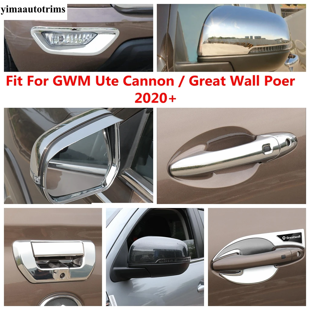 

For GWM Ute Cannon / Great Wall Poer 2020 - 2022 Rear Door Handle Bowl Rearview Mirror Rain Front Fog Light Eyebrow Cover Trim