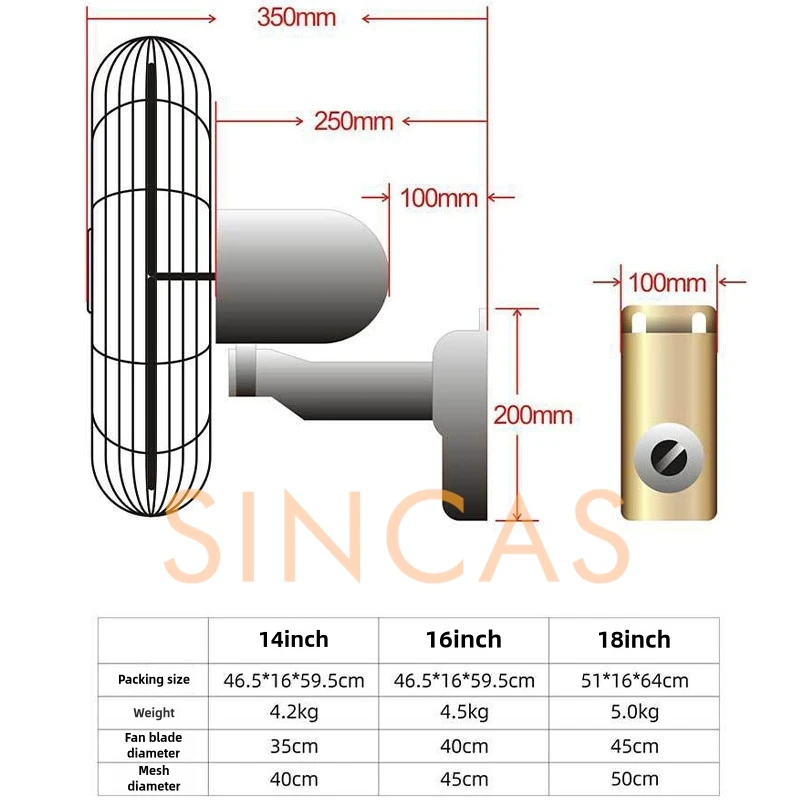 Ventilatore oscillante da parete vintage in metallo 100 °   Ristorante commerciale domestico in rame antico ad alta velocità regolabile a 3 velocità