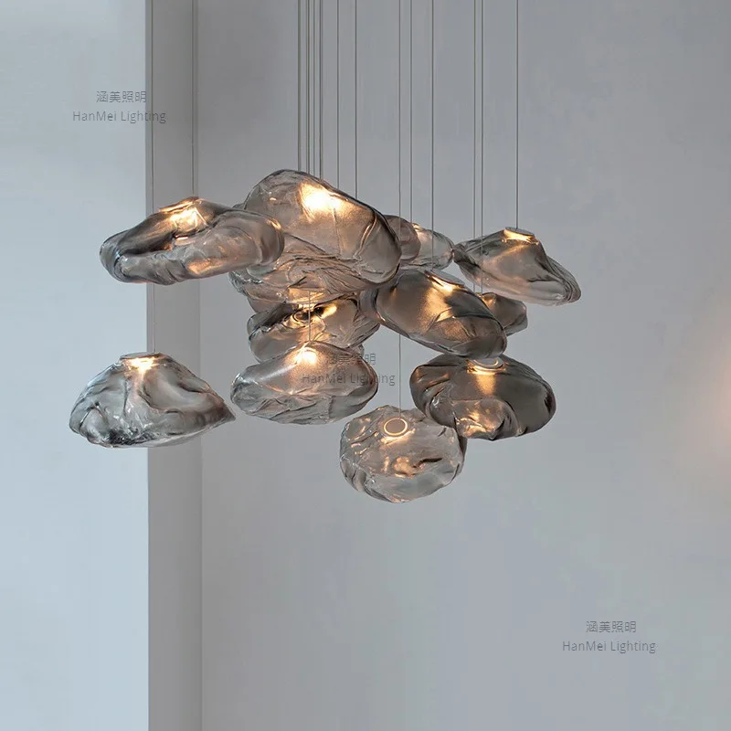 Nordic bedroom stair light cloud living room restaurant bar villa hotel model room art glass chandelier cross-border