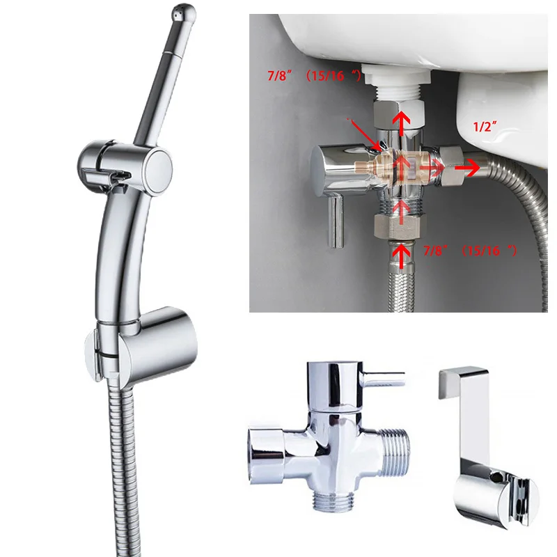 Bathroom Handheld Bidet Sprayer Combo Set for Toilet Portable Bidet Seat Attachment with Brass T-Valve Explosion-Proof Hose