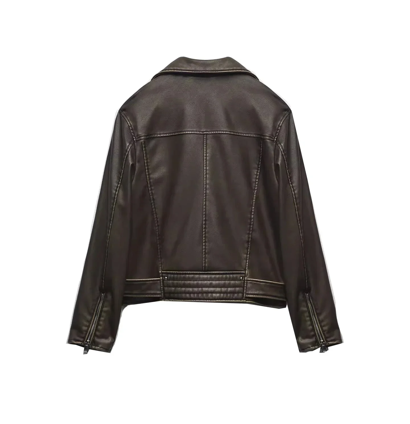 new vintage do old washed leather imitation leather locomotive type PU jacket women's coat top