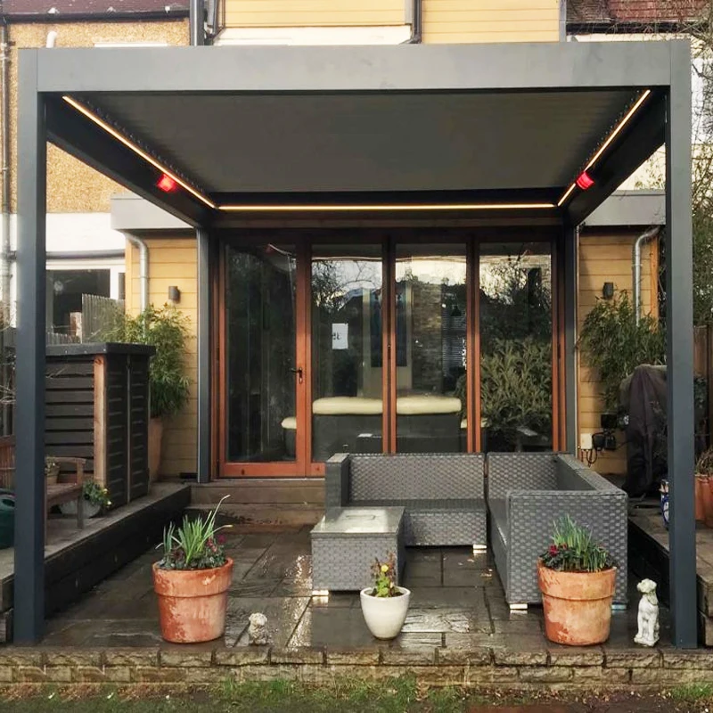 2-20% de descuento, diseños de área de entretenimiento al aire libre, Patio cubierto con persianas, cenador pequeño, techo de pérgola eléctrica al aire libre