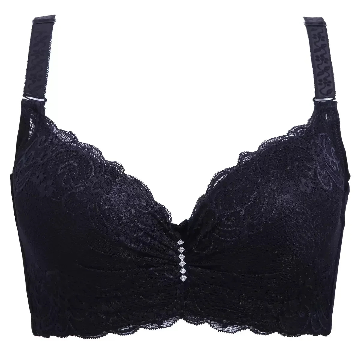 Plus Size Women Lace Thin Bralette, 80-105 C/D Cup Push Up Brassiere, Wide Side 4-Row Hook Sweat Absorbent Underwear