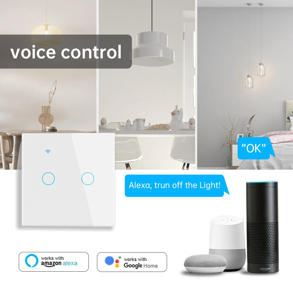 Smart Life WiFi Touch 2Gang Wall Switch 1/2/3 Way Cross Stair Light Switch Smart Home Switch for Alexa Google Home Voice Control