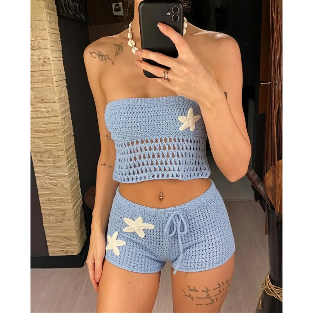 Neuer Bandeau-Strick-Shorts-Badeanzug für Damen, High-Waist-Bikini, zweiteiliger Bikini-Set, Badebekleidung, Badeanzug, Schwimmkleidung V8228 – Detail 5