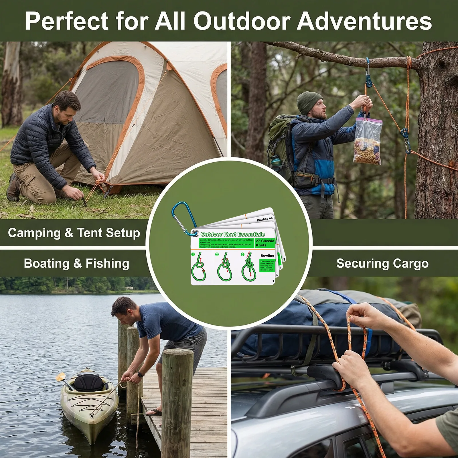 Outdoor Knot Tying Guide Cards Waterproof Plastic Reference Backpack Emergency Survival Gear For Boy Scouts Hikers Camping Gifts image 4