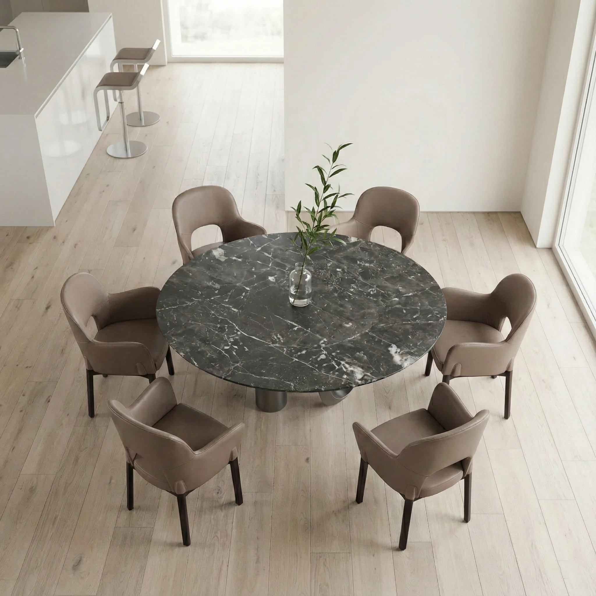Modern Style White Marble Top Dining Table Irregular Design Base For Home Dining Room