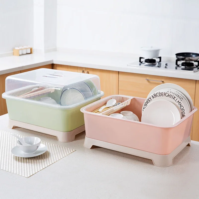 Home with lid dishes rack storage box drain box kitchen cupboard storage rack