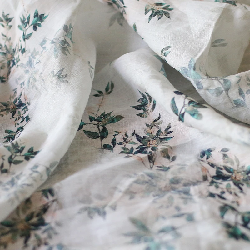 

High quality ramie fabric Branch printing sewing High end robe dress pants shirt coat material