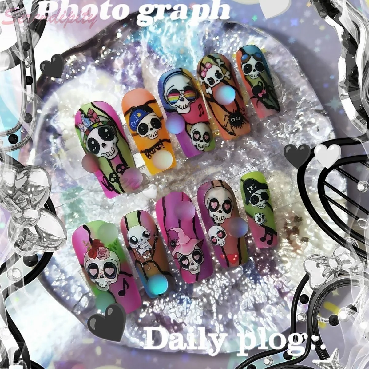 10Pcs Handmade Manicure Medium Trapezoidal Fake Nails 2024 New Halloween Brook  Limited Press On Nails Design with Adhesive Nail