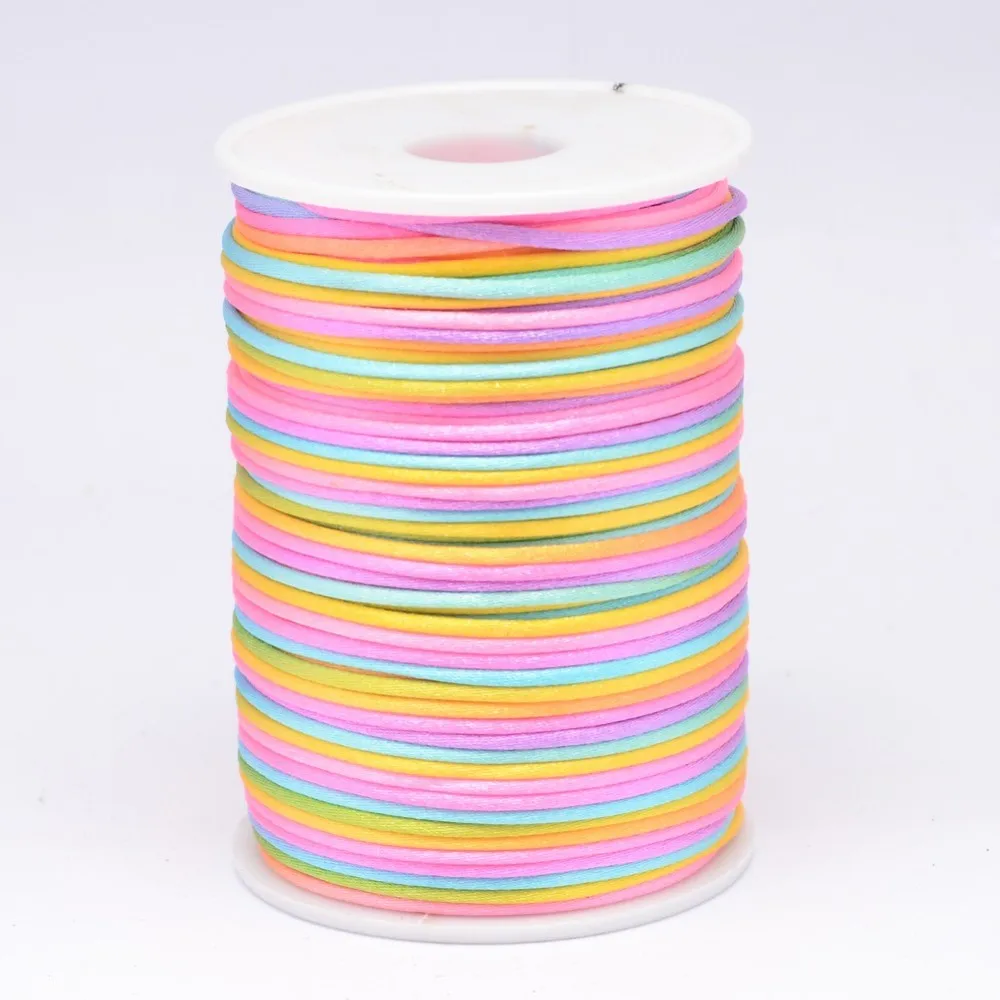 

about 100yards/Roll Segment Dyed Polyester Beading Cord 2mm Satin Rattail Thread Cord for DIY bracelet necklace jewelry Making