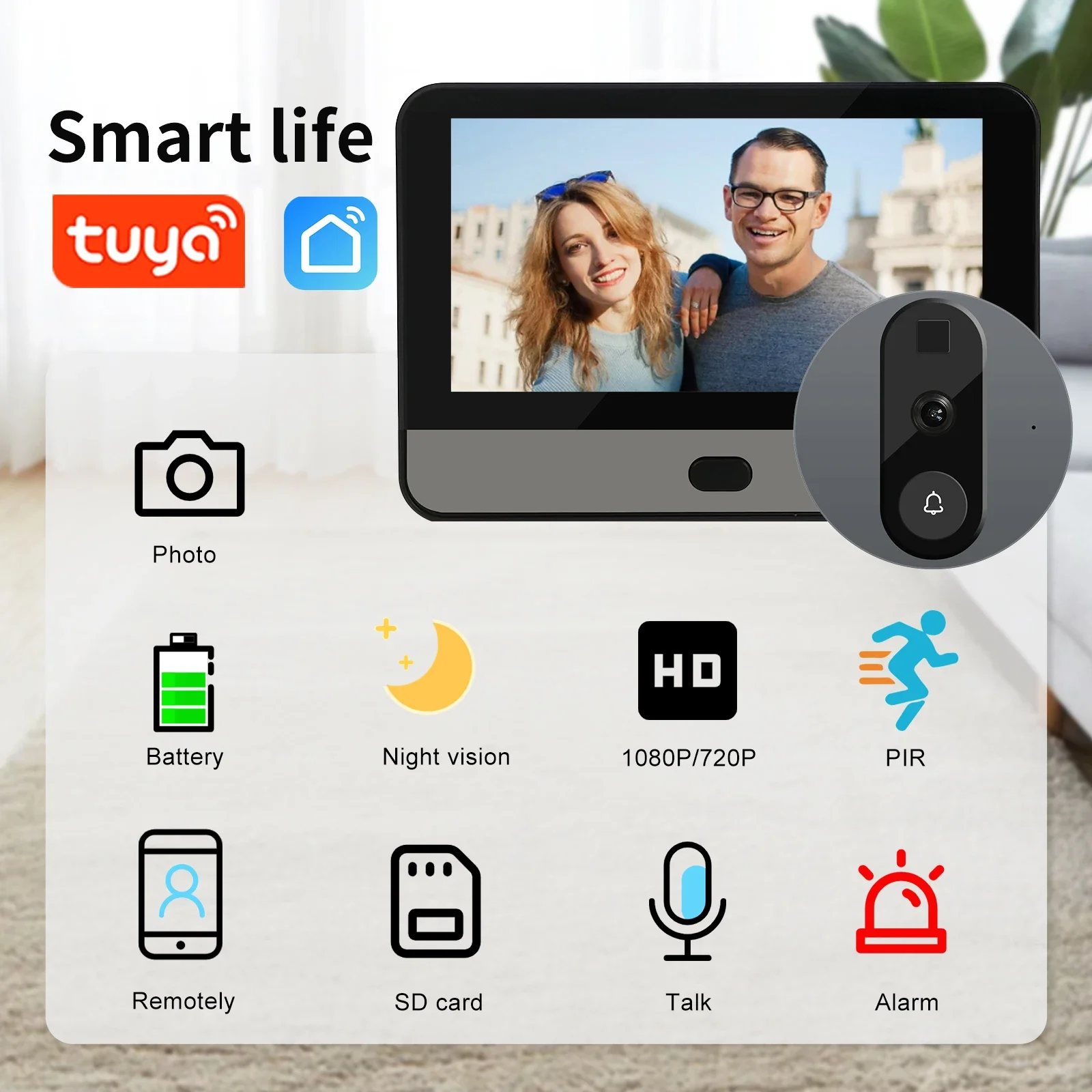 1080P Wifi Videocitofono senza fili Campanello Tuya Smart Home Appartamento Wifi Spioncino visivo Campanello per porte Tuya Video citofono per la casa