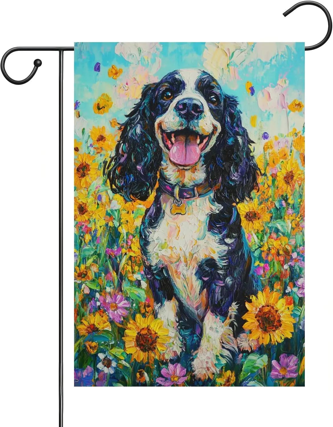 Funny Cocker Spaniel Garden Flag Double Sided 12x18 Inch Watercolor Spring Summer Sunflowers Garden Flag Puppy Flower House  PPM