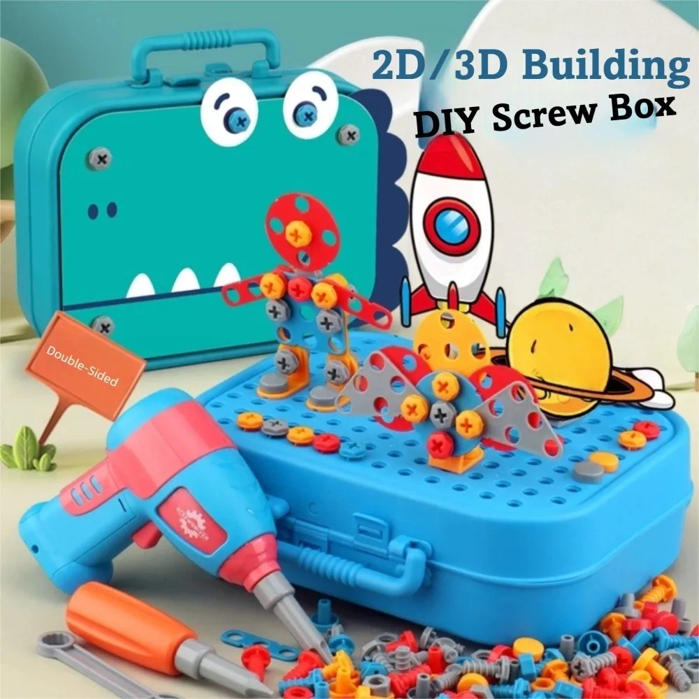 

Creative 220pcs/211pcs Children Building Blocks Educational Cartoon Electric Drill Toy Set Dinosaur Truck Screw Puzzle Kid Play